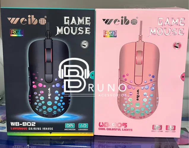 Mouse Gamer Weibo WB-902 e WB-905 - Iluminação RGB - 1600/2400/3200 DPI