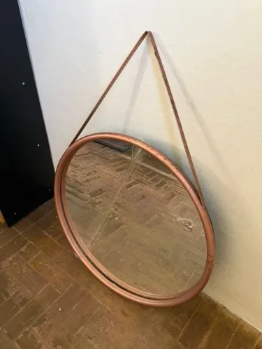 Espelho redondo decorativo estilo Adnet rosé/cobre