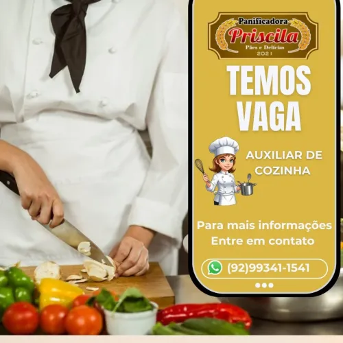  Vaga para Chapeiro e Auxiliar de cozinha- Panificadora Priscila