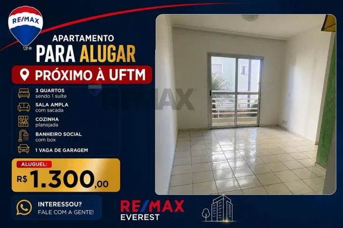 Excelente apartamento para locação próximo à UFTM no Centro de Uberaba