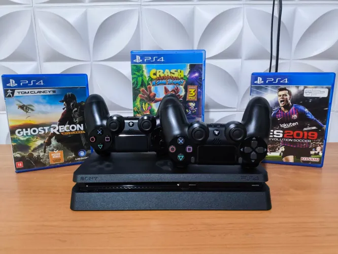 PS4 Slim 1TB - 1 Controle + Jogos - Aceito Cartão até 18x
