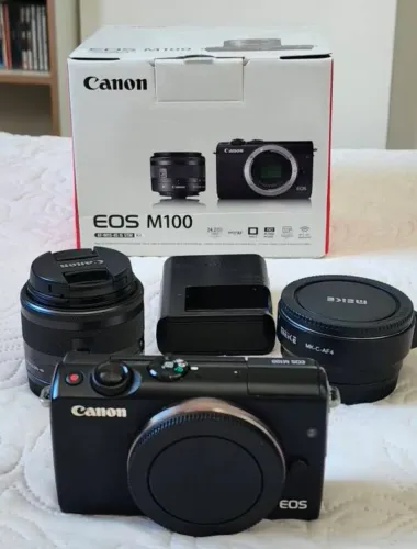 Canon M100 + Lente 15-45mm + adaptador Meike