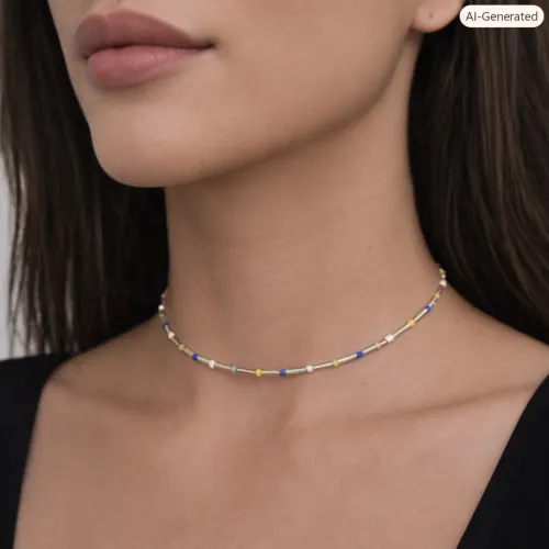Choker colorida - branco, verde, amarelo e azul