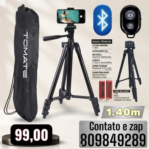 Tripé para celular e câmera 1.4m tomate 