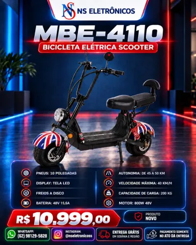Scooter Bicicleta Elétrica Tomate 800W Entregamos