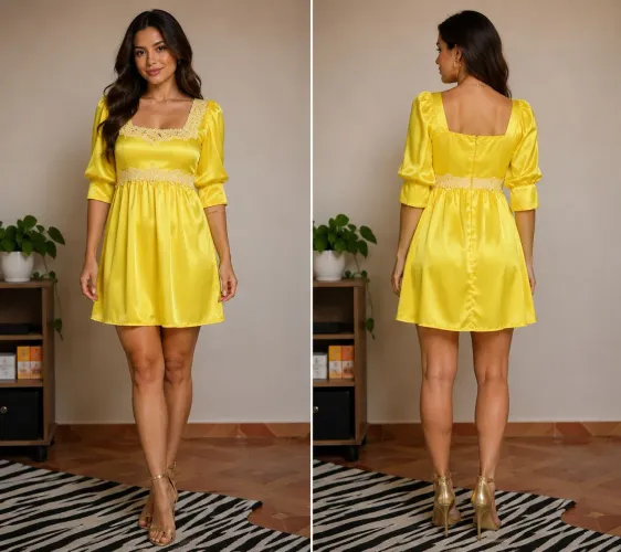 Vestido amarelo de ceda.