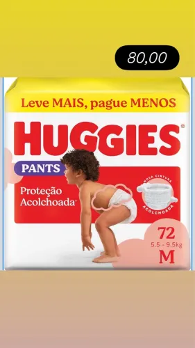 Fralda Huggies M com 72 fraldas 