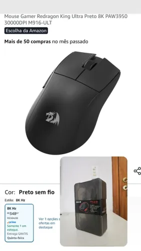 Mouse Gamer Redragon King Ultra 8K - Sem Fio (Novo e Lacrado)