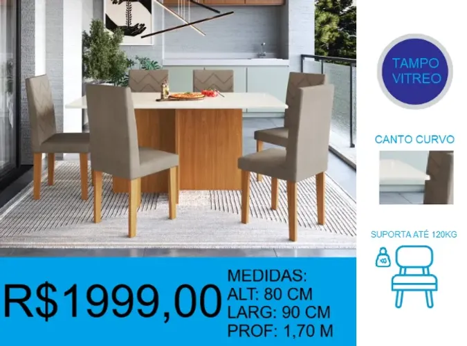 Mesa com 6 cadeiras grande reforçada reposição - temos a pronta entrega