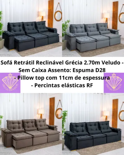 Sofá Retrátil Reclinável Grécia 2.70m Veludo RF