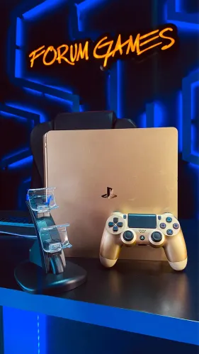 PS4 Slim Dourado com suporte de carregar controle 