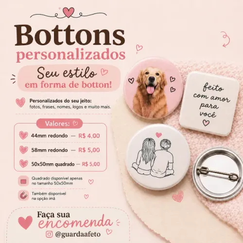 Bottons personalizados com alfinete a partir de R$ 4,00