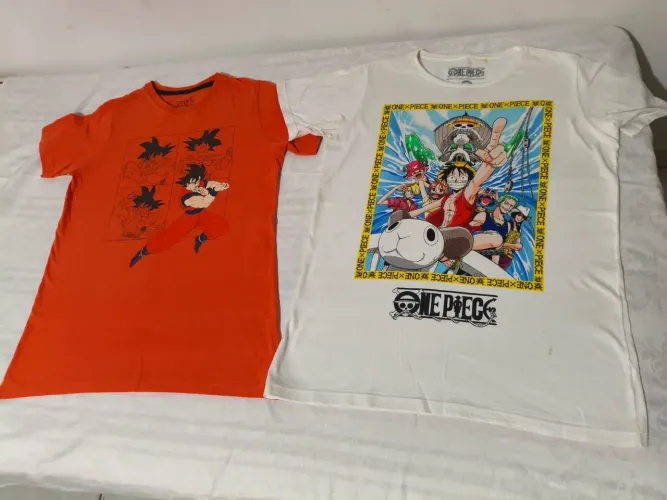 Kit 2 Camisetas Geek Oficiais Anime: One Piece + Dragon Ball Super - Tamanho 16 (Seminovo)