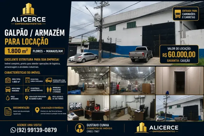 ALUGO GALPÃO NÍVEL 5 INDUSTRIAL EM FLORES