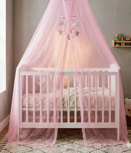 Véu Mosquiteiro Rosa para Dossel de Parede Berço Bebê - Entrega Grátis