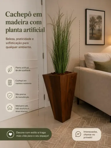 Cachepô madeira e planta 