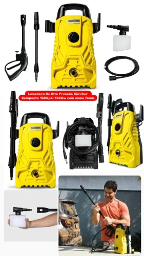 Lavadora de Alta Pressão Kärcher 1500psi 1400W + Snow Foam Economia de água Garantia 220V