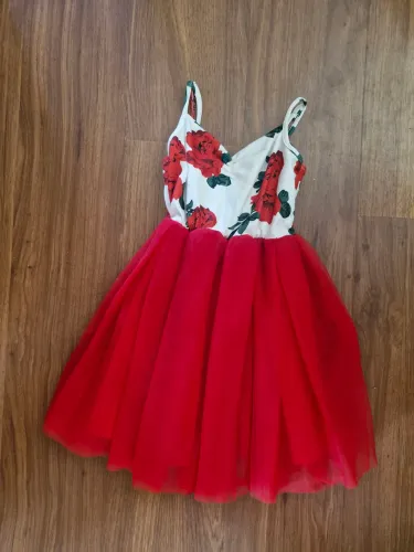 Vestido de tule branco/vermelho infantil 