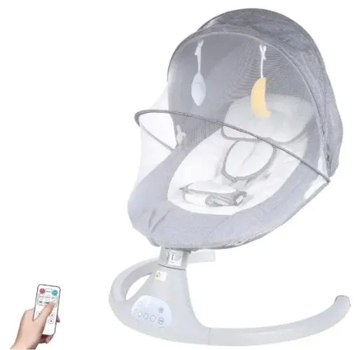 Cadeira de Descanso e Balanço Bebê Musical Automático Cinza e Branco