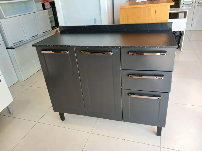 Balcão Florença Grafite e portas 2 gavetas Aço-Itatiaia