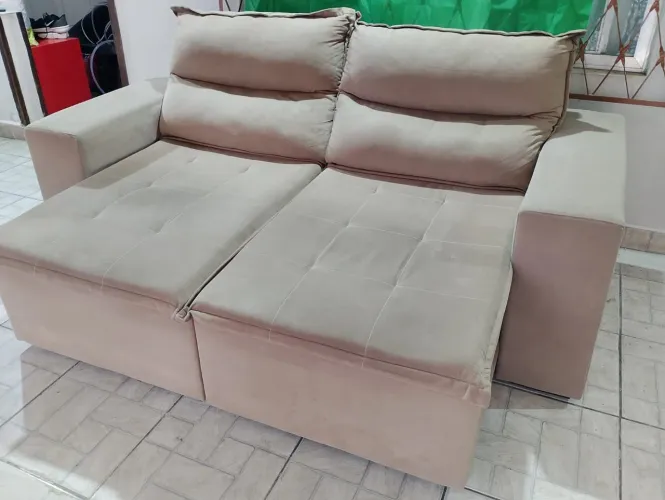 Sofa retrátil e reclinavel bege - ENTREGO!