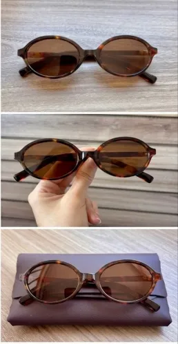 Óculos De Sol Oval Tartaruga Com Estojo 