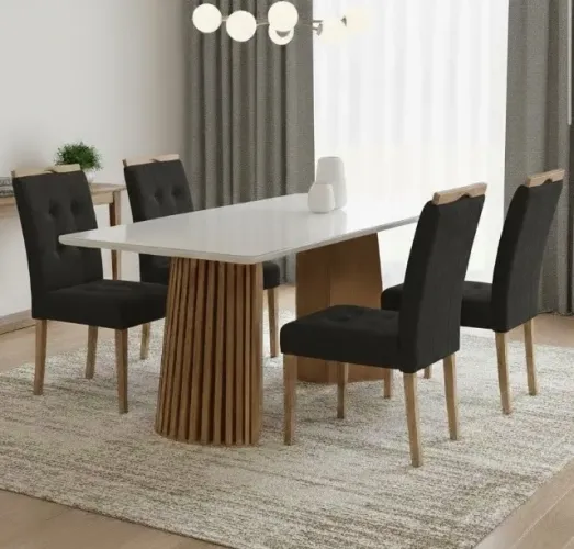 Conjunto Sala de Jantar Monza 1,20 m com 4 Cadeiras Veludo Preto