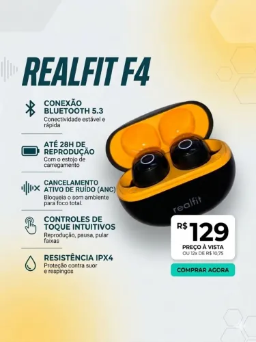 Fone Bluetooth Realfit F4 Premium (Original e Lacrado)