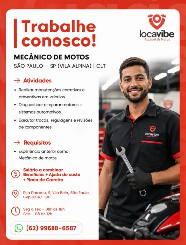 Vaga para mecânico de motos e motorista