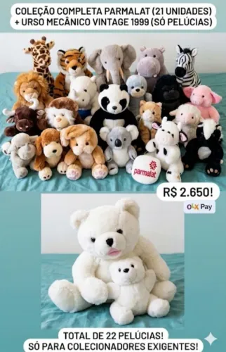Lote Épico: Coleção 21 Pelúcias Parmalat + Urso Animatrônico Coca-Cola 1999