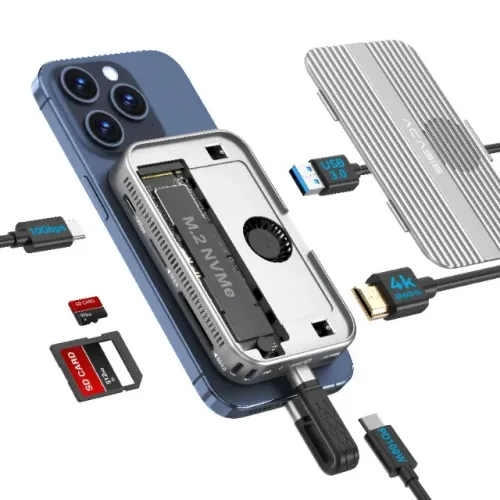 Hub case Ssd Celular Iphone 15 Ao 17 Pro Max Macbook iPad Pc com slot Ssd Nvme Hdmi 4k