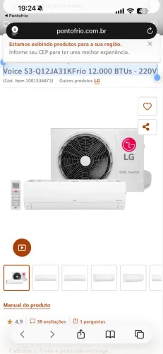 Ar-Condicionado Split LG Dual Inverter Voice S3-Q12JA31KFrio 12.000 BTUs - 220V