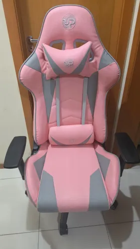 Cadeira Gamer rosa e cinza
