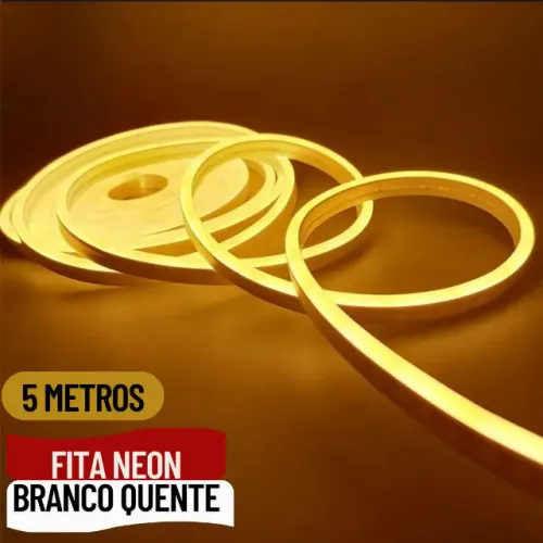 Mangueira Fita LED Neon 5 Metros Alto Brilho com Fonte Inclusa, Corte a Cada 2,5cm Luz Bra