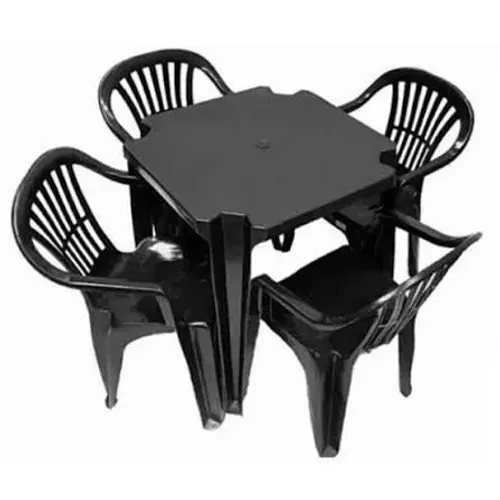 03 jogos de mesa plástica preta c/04 cadeiras