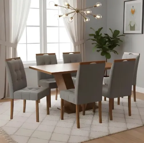 Conjunto Mesa Suprema 160 Cinamomo com 6 Cadeiras Veludo Grafite