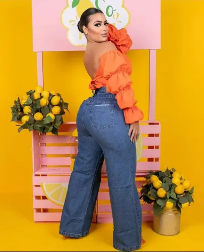 Calça Jeans Wide Leg Pantalona Feminina
