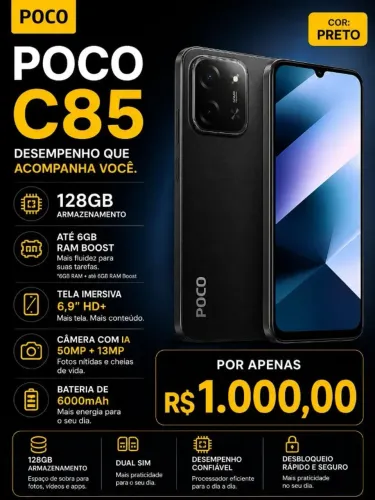 POCO C85 128GB | 6GB RAM | Preto - LACRADO