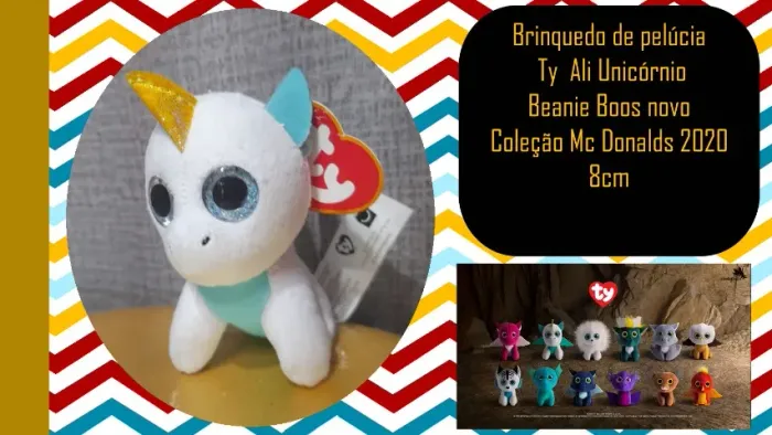 Brinquedo de pelúcia Ty Ali Unicórnio Beanie Boos novo Coleção Mc Donalds 2020
