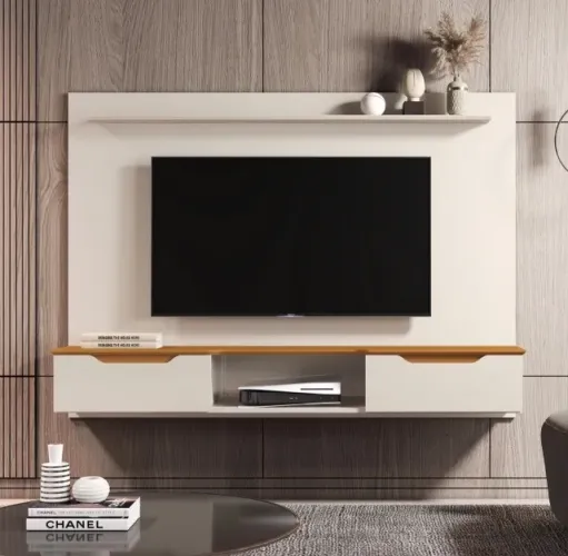 Painel Livorno 65 Off White com Cedro