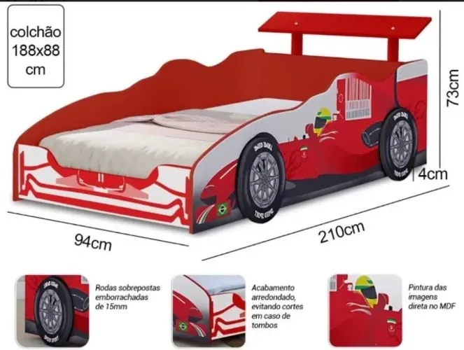 Cama infantil de corrida fórmula 1 vermelho