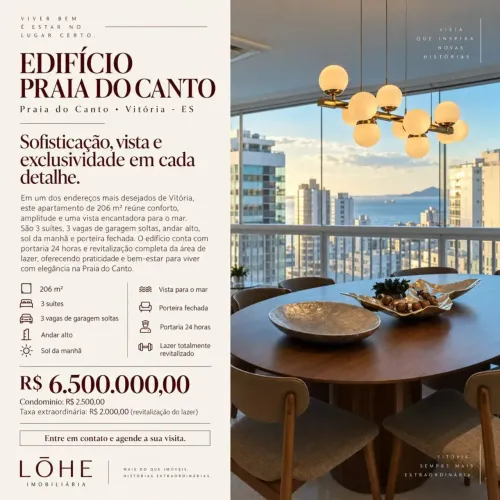 APARTAMENTO À VENDA - 206M² - 3 SUÍTES - 3 VAGAS - PRAIA DO CANTO VITÓRIA/ES