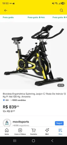 Bicicleta Ergometrica Jaxjon c/ roda de inércia 13kg