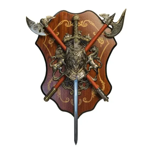 Brasão Decorativo Medieval Espada Alabardas Leões Rampantes