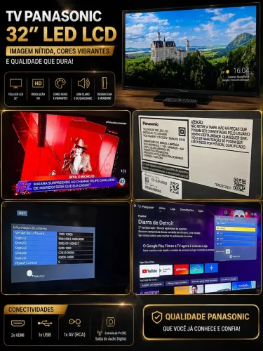 TV Panasonic LED 32" TC-32F400B Completa com Controle e Base - Excelente Estado