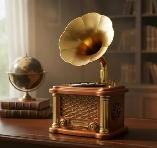 Radio retro estilo vitrola com am FM Bluetooth pendreve recarregável não toca disco