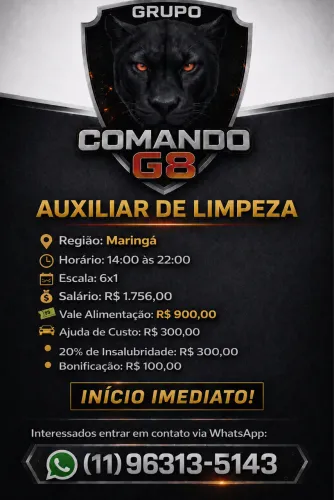 Vagas auxiliar de Limpeza 