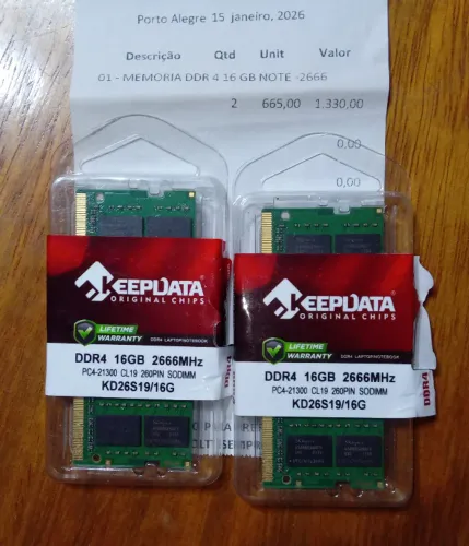 Kit Memória RAM Keepdata DDR4 32GB (2x16GB) 2666MHz
