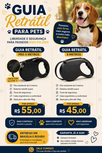 Guia Pet Retrátil de 5 metros