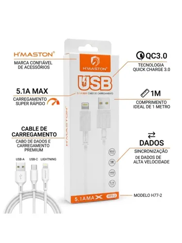 Cabo Turbo H'Maston 5.1A H77-2 Quick Charge 3.0 1m NOVO LACRADO